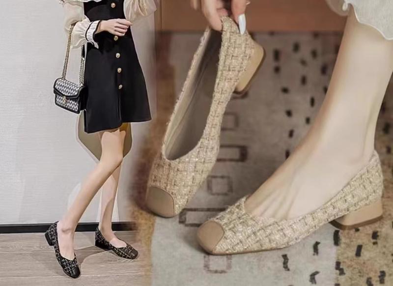 ツイード 切り替え ビジネス バイカラー 靴 シューズ OL パンプス 太ヒール レディース きれいめ ローヒール 通勤 スクエアトゥ