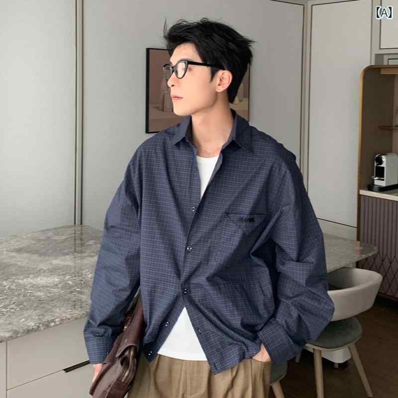 シンプル 男性用 かっこいい 韓国 大人 ファッション 紳士服 チェック柄 秋冬 オシャレ モテ 日焼け防止 服 薄手 春夏