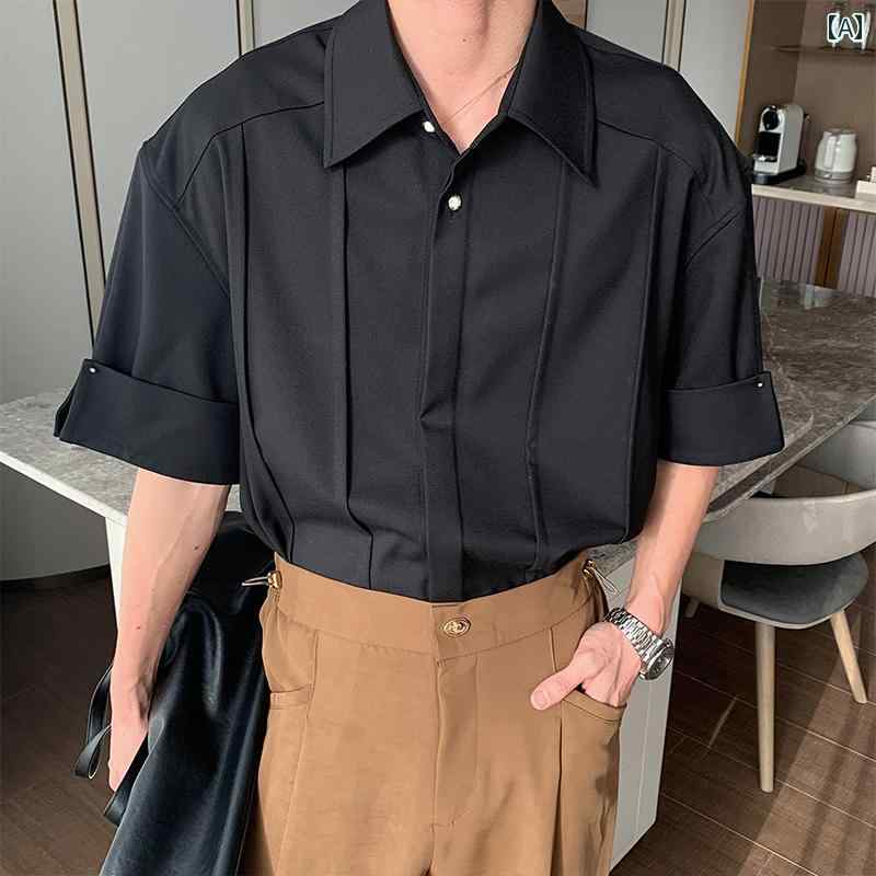 ファッション 韓国 男性用 モテ 紳士服 服 春夏 シンプル 大人 かっこいい 秋冬 ゆったり オシャレ 半袖 シャツ(4)