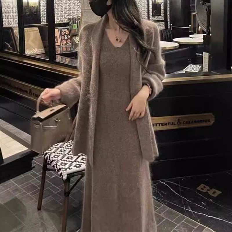 上着 トップス ロング 腰ひも付き 上下セット レディース 羽織 アウター ワンピース 2点セット セット..