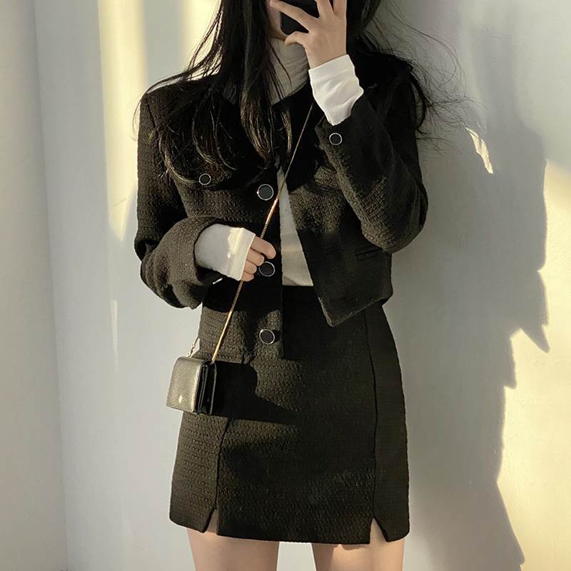 ノーカラー Aライン レディース ボタン ラウンドネック 長袖 袖あり 襟なし ミニスカート ノーカラージャケット スリッ ポケット