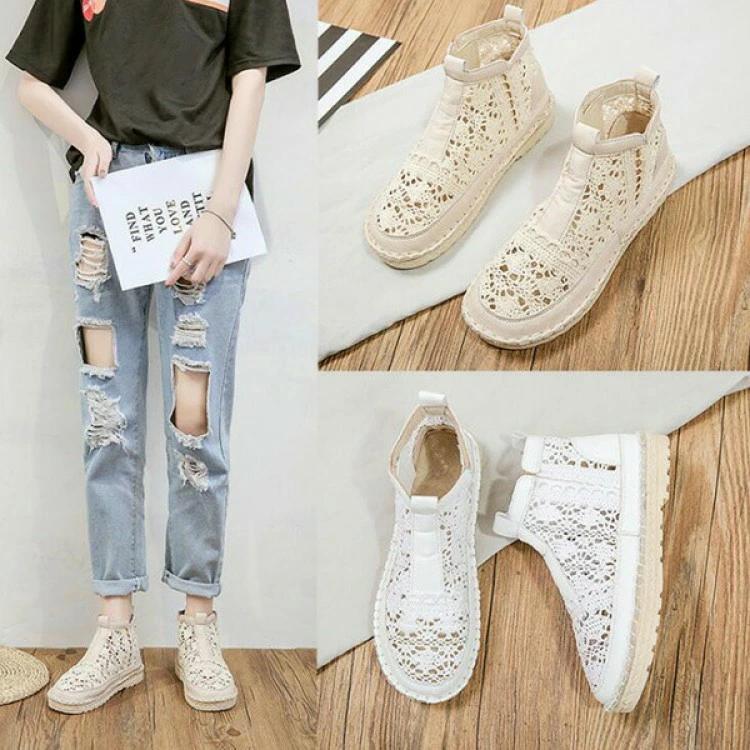 フラット レース 夏 レースショートブーツ 痛 ローヒール スポサン サンダル レディース 美脚 歩きやすい サマーブーツ メッシュ