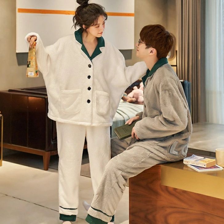 セットアップ おしゃれ モコモコ ウェア ルーム 男性 女性 夫婦 カップル 彼氏 プレゼント 前開き パジャマ 冬 メンズ レディー