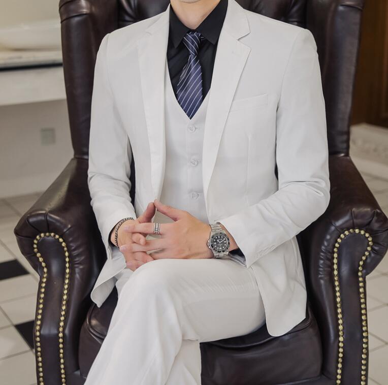 送料無料 無地 ズボン ジャケット メンズスーツ3点セット 3ピース 紳士服 スリーピース 品質良い 白 ベスト 2 セットアップ