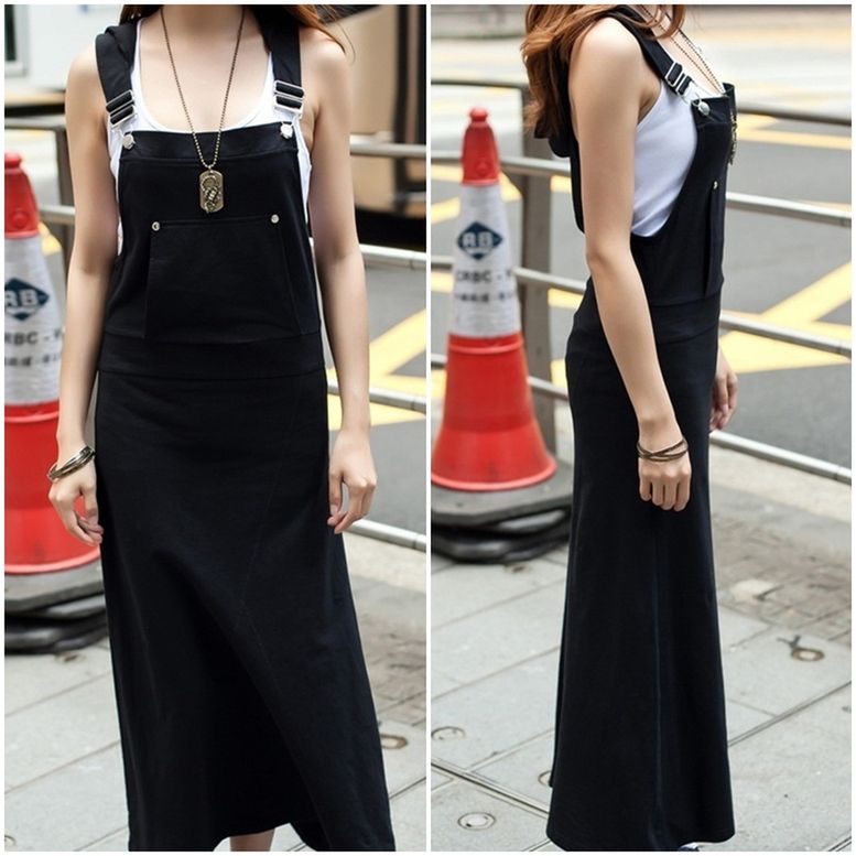 エイトフィート楽天市場店のストレート レディース ワンピース ジャンスカ ロング 送料無料 スリム 袖なし フード オールインワン サロペット ポケット付き｜アングル2