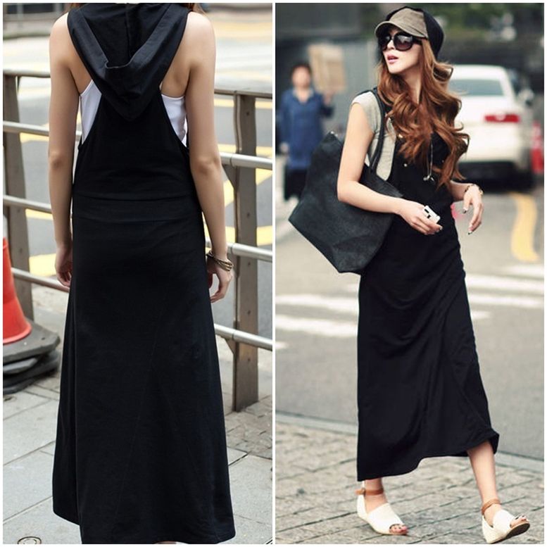 エイトフィート楽天市場店のストレート レディース ワンピース ジャンスカ ロング 送料無料 スリム 袖なし フード オールインワン サロペット ポケット付き｜アングル3