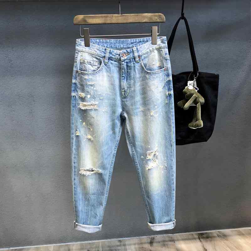 ストリート ジーンズ デニムパンツ カジュアル ストリート系 ダメージ加工 ライトカラー デニム Gパン ウォッシュ加工 レトロ