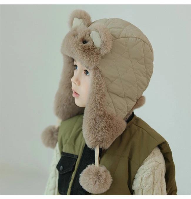 秋冬 キッズ 子供 パイロットキャップ こども ファー素材 ふわふわ 防 女の子 裏起毛 フライトキャップ ボンボン 男の子 暖かい