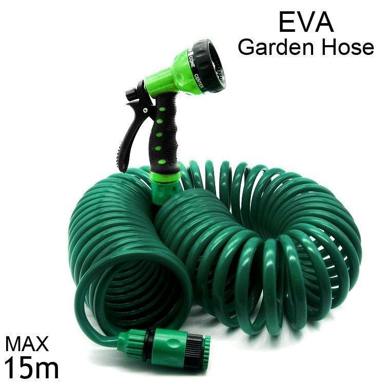 EVA ワンタッチ装着 散水 水やり ホース ジョイント 洗車 ガーデニング おしゃれ 伸縮 15m コイルホー..