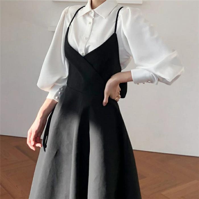 長袖 ロング丈 セットアップ キャミソールワンピース トップス ブ レディース ワンピース2点セット ドレス ワンピース 2点セット