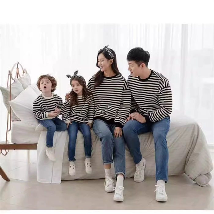 ストライプ柄 親子コーデ リンクコーデ 春秋 トップス ボーダー 長袖 家族お揃い 親子ペアルック ゆっ..