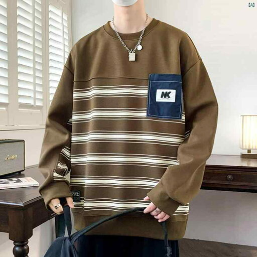 T ストライプ メイラード Tシャツ ラウンドネック 長袖 スウェットシャツ メンズ 学生 シャツ 春秋 T ストライプ メイラード Tシャツ ラウンドネック 長袖 スウェットシャツ メンズ 学生 シャツ 春秋