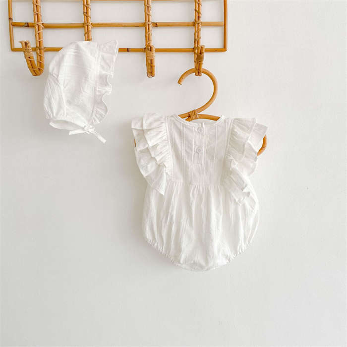 夏服 ベビーロンパース 肌着 セレモニードレス ベビードレス 女の子 カバーオール 帽子付く 新生児 ロンパース 袖フリル 赤ちゃ