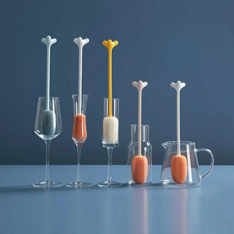 長い 持ち手付き 洗浄 水筒 ワイングラス 自立式 清掃 キッチン用品 ボトル ロング 洗う コップ グラス用スポンジ おしゃれ 柄付き