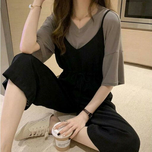 かわいい 大きいサイ トップス ファッション オールインワン 半袖 シャツ おしゃれ セットアップ Tシャツ つなぎ 韓国 中学生 夏 かわいい 大きいサイ トップス ファッション オールインワン 半袖 シャツ おしゃれ セットアップ Tシャツ つなぎ 韓国 中学生 夏