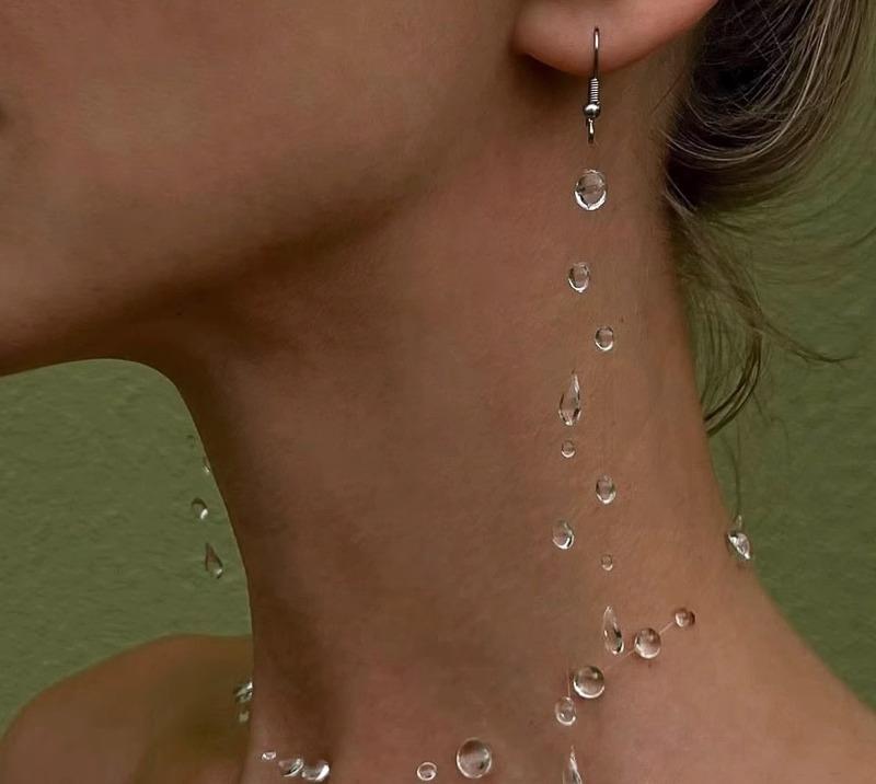 クリア ペンダントトップ アクセント 女性用 ブレスレット セット ネックレス 記念 アクセサリー 水玉 イヤリング レディース 雫