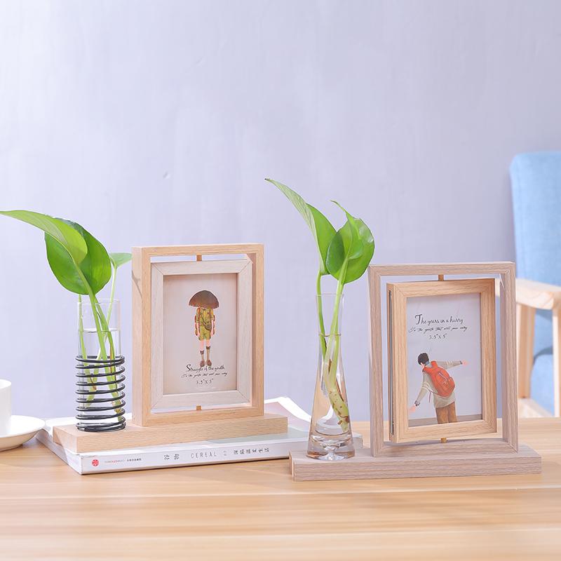 オブジェ 花 子供 写真立て 縦型 ベージュ インテリア 記念写真 回転 観葉植物 両面 花瓶付 家族写真 ..