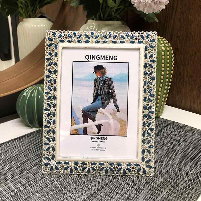 写真立て クラシカル 記念日 家族写真 フォトスタンド レトロ 横型 ブルー シルバー ヨーロピアン 縦型..