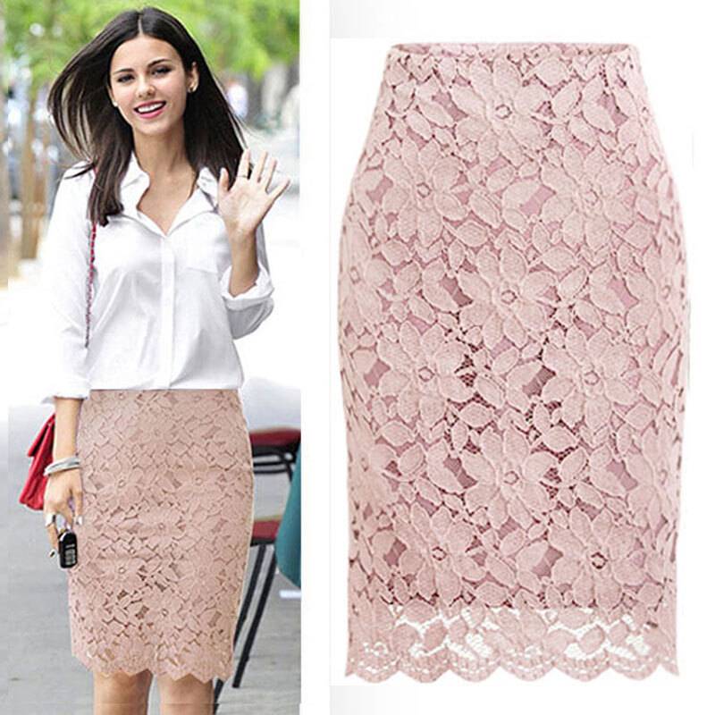 ボトムス ヘムレース ミディアム丈 3色 ひざ丈 送料無料 スカート 総レース 花柄 ペンシルスカート レディース タイト ひざ丈