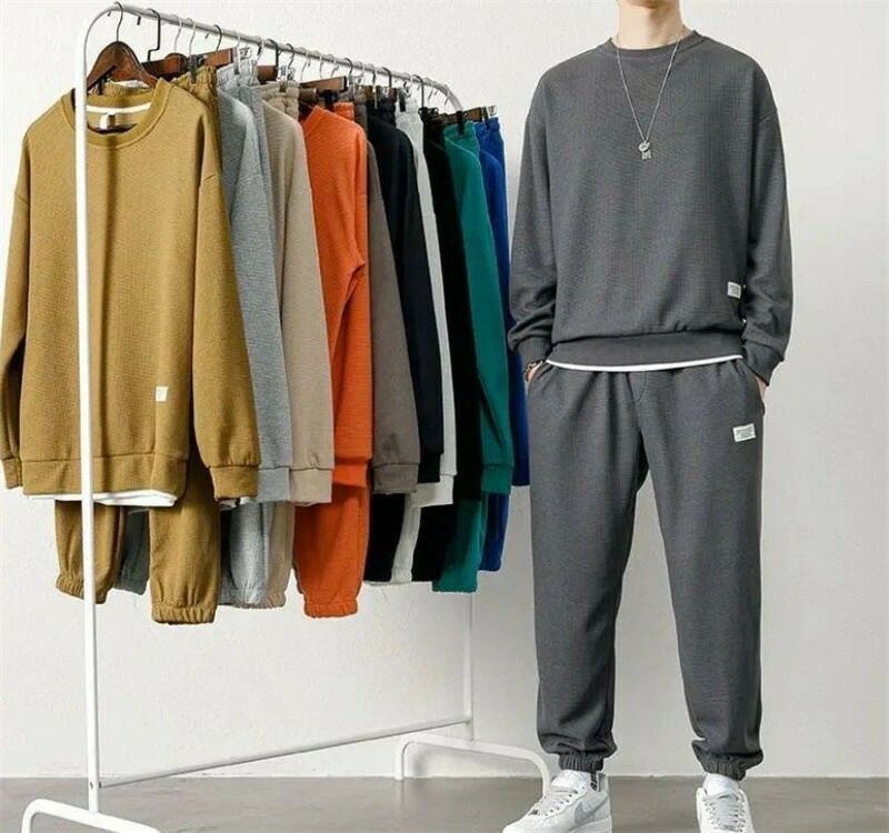 イージ トレーニングウェア 部屋着 通気性 薄手ワッフル生地 長袖プルオーバー スポーツウェア ルームウェア 秋冬用 上下セット