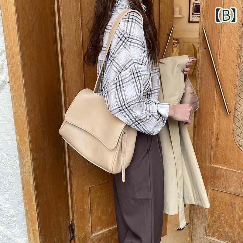 ショルダーバッグ 韓国 ショルダー ブ 冬 レザー リッチ PU ブラック 秋 通勤 シンプル ダークブラウン フリップバッグ かわいい