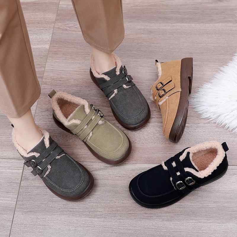 グレー カジュアル 冬 もこもこ レディース 茶色 無地 ママ 内ボア ブーティ シューズ カーキ モカシン スリッポン 裏起毛 秋 黒