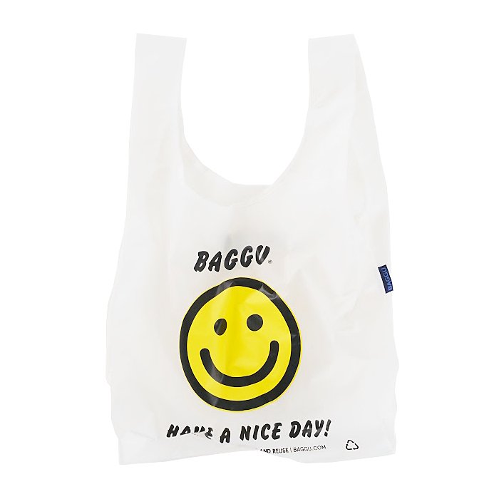 バグゥ エコバッグ BAGGU バグー エコバッグ STANDARD BAGGU Thank You ( ハッピー ) スマイル ニコちゃん 笑顔 可愛い 黄色 白 シンプル 英字 大きめ カジュアル 大容量 旅行 スーパー 買い物 レジ 袋 丈夫 洗える ポイント 消化 スタンダード マザーズバッグ サブバッグ 旅行用 母の日