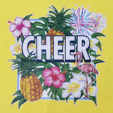 チア Tシャツ 半袖 CHEER パイナップル ボタニカル 花 柄 海 選べる4色 160 Sサイズ Mサイズ Lサイズ ピンク ライム グリーン 緑 ブルー 青 イエロー 黄色 チアリーディング チアダンス チアガール エイティズ レディース トップス