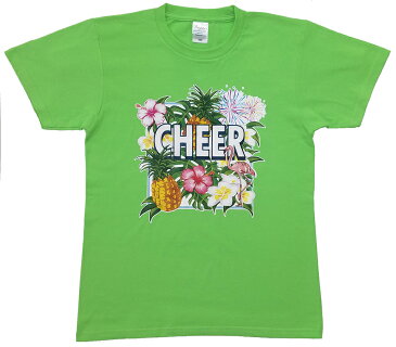 チア Tシャツ 半袖 CHEER パイナップル ボタニカル 花 柄 海 選べる4色 160 Sサイズ Mサイズ Lサイズ ピンク ライム グリーン 緑 ブルー 青 イエロー 黄色 チアリーディング チアダンス チアガール エイティズ レディース トップス