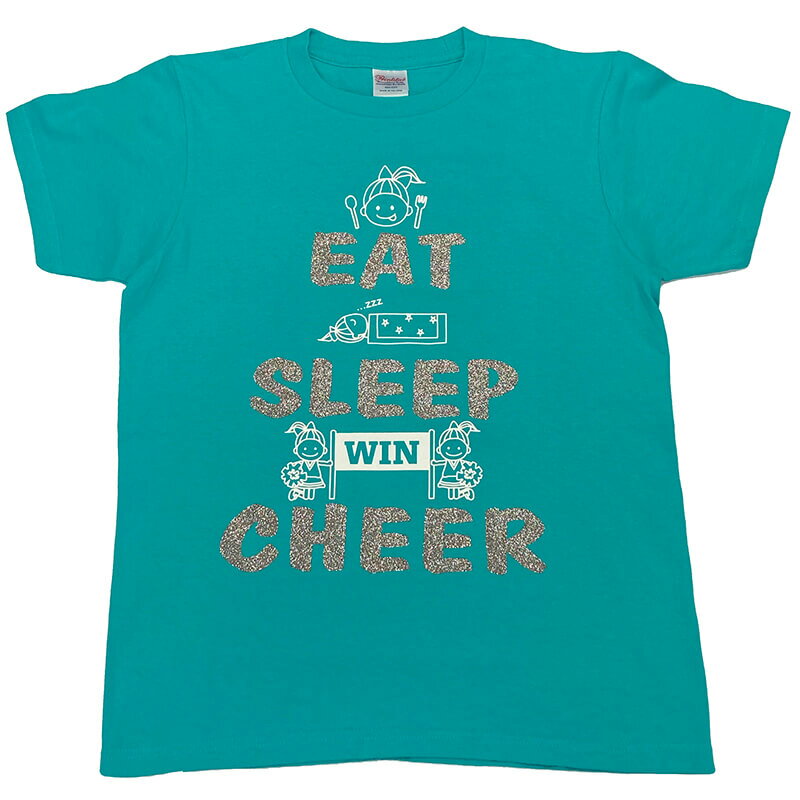 チア Tシャツ EAT SLEEP CHEER ティズちゃん 選べる4色 140 150 160 Sサイズ Mサイズ ピンク ミント ブルー 青 ブラック 黒チアリーディングチアダンスチアガール エイティズ レディース トップス レッスン着