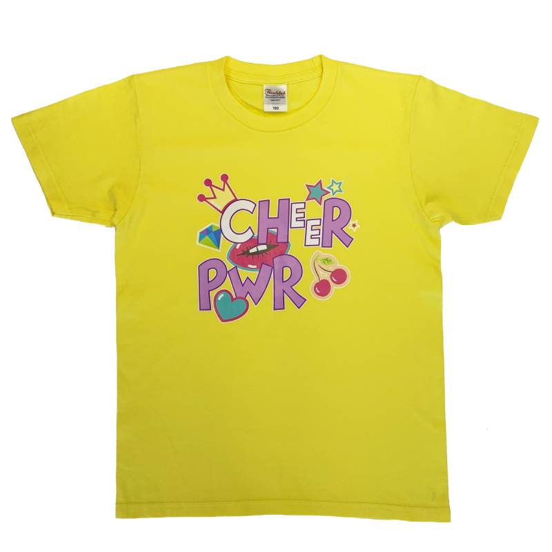 Tシャツ CHEER-PWR キッズ 子ども用 大人用 半袖 選べる5色 青 サックス 黄 イエロー 白 ホワイト ピンク 緑 ミントグリーン 120/130/140/150/160 エイティズ チアリーディング チアダンス トップス チアガール