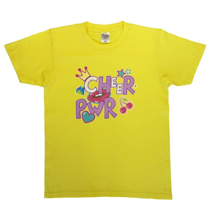 Tシャツ CHEER-PWR キッズ 子ども用 大人用 半袖 選べる5色 青 サックス 黄 イエロー 白 ホワイト ピンク 緑 ミントグリーン 120/130/140/150/160 エイティズ チアリーディング チアダンス トップス チアガール