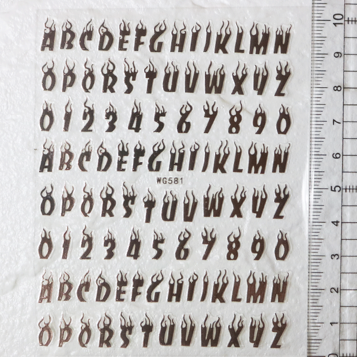 ネイルシール◎ファイヤーイニシャル ナンバー ピンクゴールド