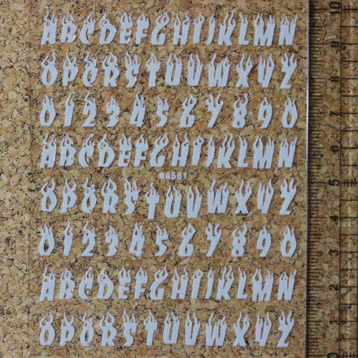 ネイルシール◎ファイヤー イニシャル アルファベット ナンバー 数字 英字 炎 ホワ...