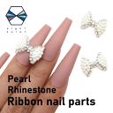 パール ラインストーン付 リボンパーツ【2個セット】パール×クリスタル ネイルアート アクセサリー ハンドメイド DIY 立体的 3D りぼんパーツ パール ラインストーン 韓国 可愛い キラキラ ジュエリー デコパーツ ワンホンネイル