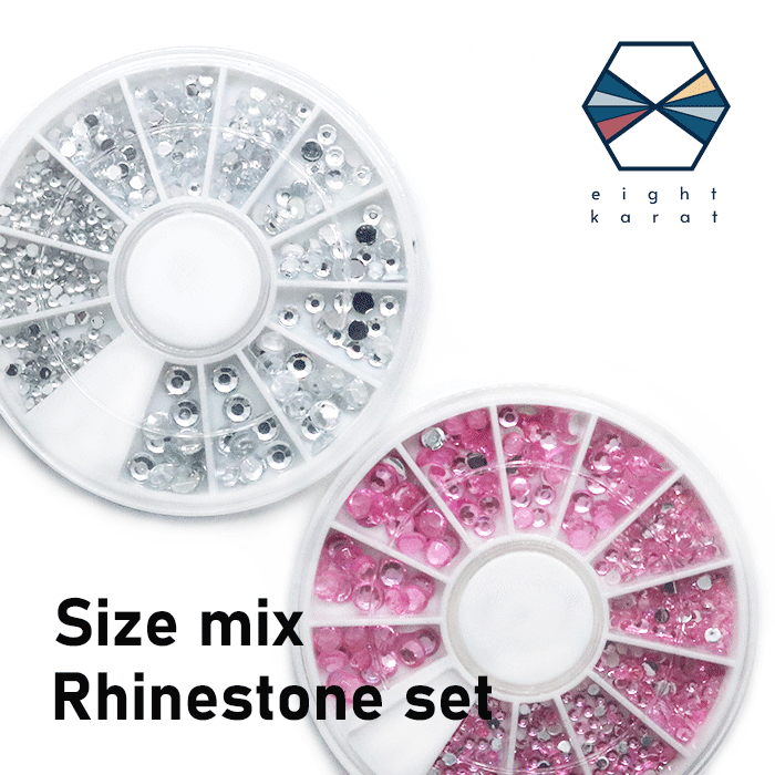 【BLACK FLIDAYクーポン発行中】サイズMIX ネイルストーンセット◆収納ケース付 クリア ピンク ネイルパーツ クリスタルストーン ガラスストーン ラ...