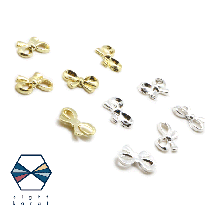 リボン メタルネイルパーツ【各5個セット】ゴールド シルバー 金 銀 小サイズ ネイルパーツ メタルパーツ ギフトリボン ネイルアクセサリー ネイルチャーム 韓国 かわいい ワンホンネイル セルフネイル ジェルネイル デコパーツ 春ネイル