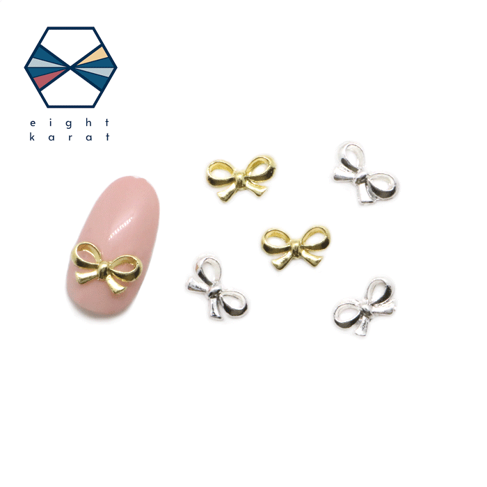 リボン メタルネイルパーツ【各5個セット】ゴールド シルバー 金 銀 小サイズ ネイルパーツ メタルパーツ ギフトリボン ネイルアクセサリー ネイルチャーム 韓国 かわいい ワンホンネイル セルフネイル ジェルネイル デコパーツ 春ネイル