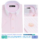 半袖ワイシャツ 半袖 メンズ クレリック ワイシャツ ボタンダウン ピンクボーダー 形態安定 Yシャツ ビジネス 6サイズ スリム M L 標準体 M L LL 3L から選べる HC-33