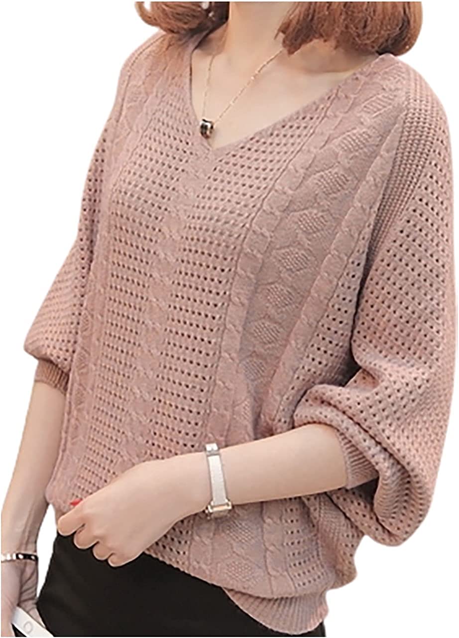 Rakuten - 5色展開 ニット Vネック トップス セーター 透かし編み 透け感 長袖 秋 冬 ゆったり おしゃれ レディース