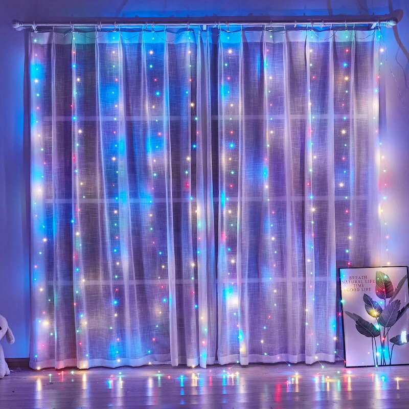 カーテンライト 3mx3m 300 LED ストリングライト フェアリーライト USB式 8モード 屋外屋内 イルミネーションライト リモコン付き結婚式/誕生日/祝日/ベッドルーム/街路樹装飾 飾りライト（多色）