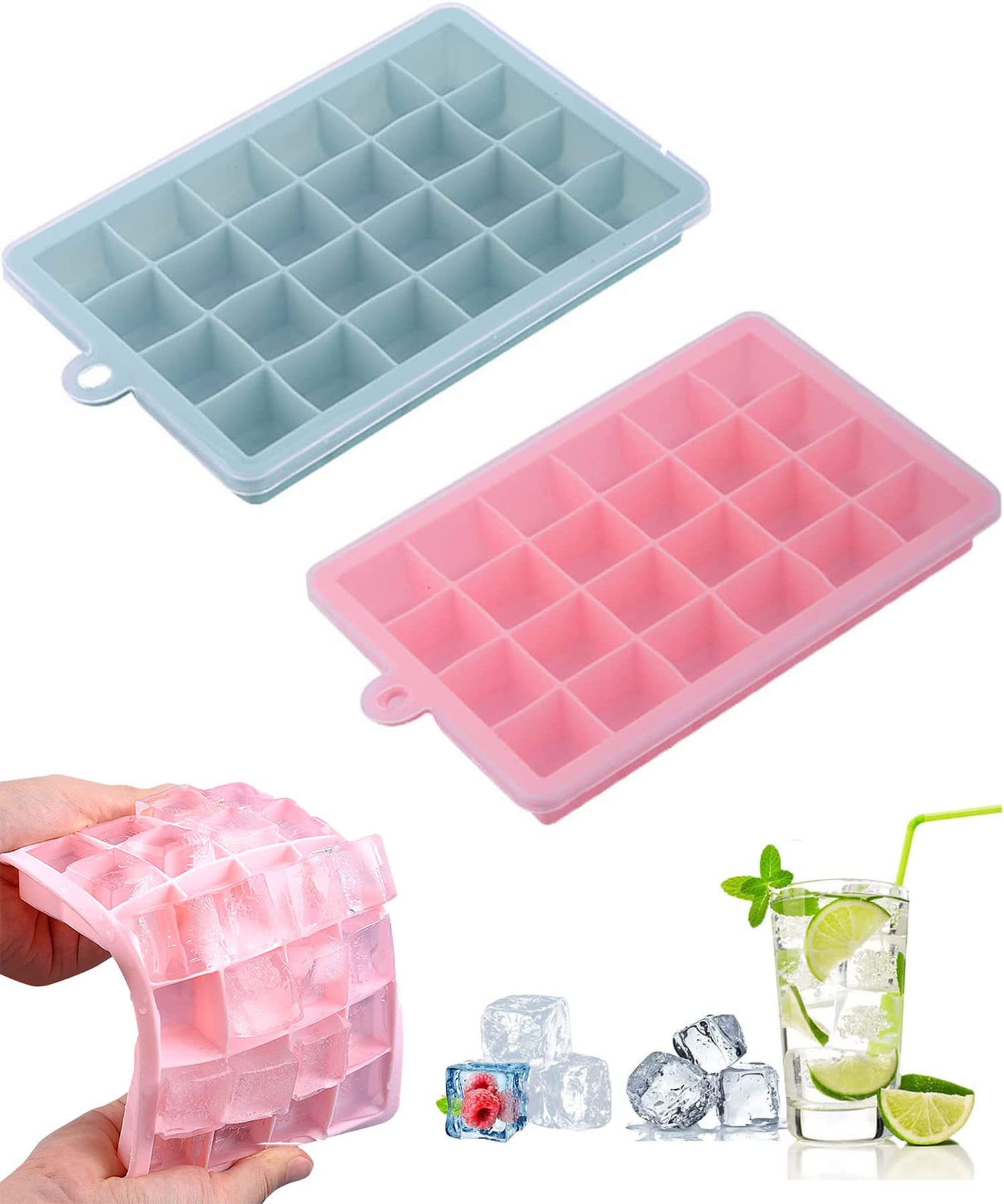 製氷皿 製氷器 2個セット 48 個取 アイストレー シリコン 取り出しやすい 小分け 四角氷 ミニ 密閉ふた付き 可愛い 細長い 小粒 冷凍保存 耐久 家庭用...