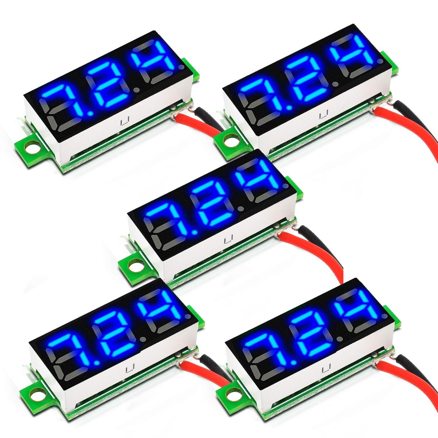 5個 2線式LED電圧計 0.28&quot; デジタルディスプレイ電圧テスターDC 2.5V～30V Mini 電圧メーター 正確な電圧測定と逆接続保護付き HD電圧表示パネル、車/船/産業/実験/回路テス??ト/DIYに適してい【青】