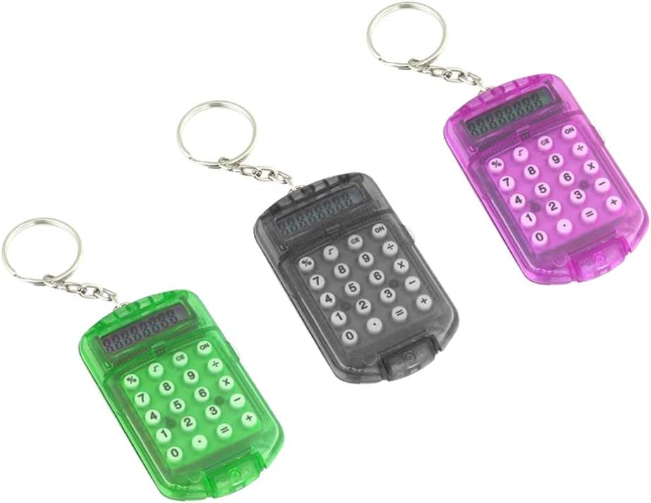 ポケット計算機 キーリング 小さい 小型 ポータブル ミニ 電子計算機 子供 家庭 学生 学校用 (ランダムカラー) 3個