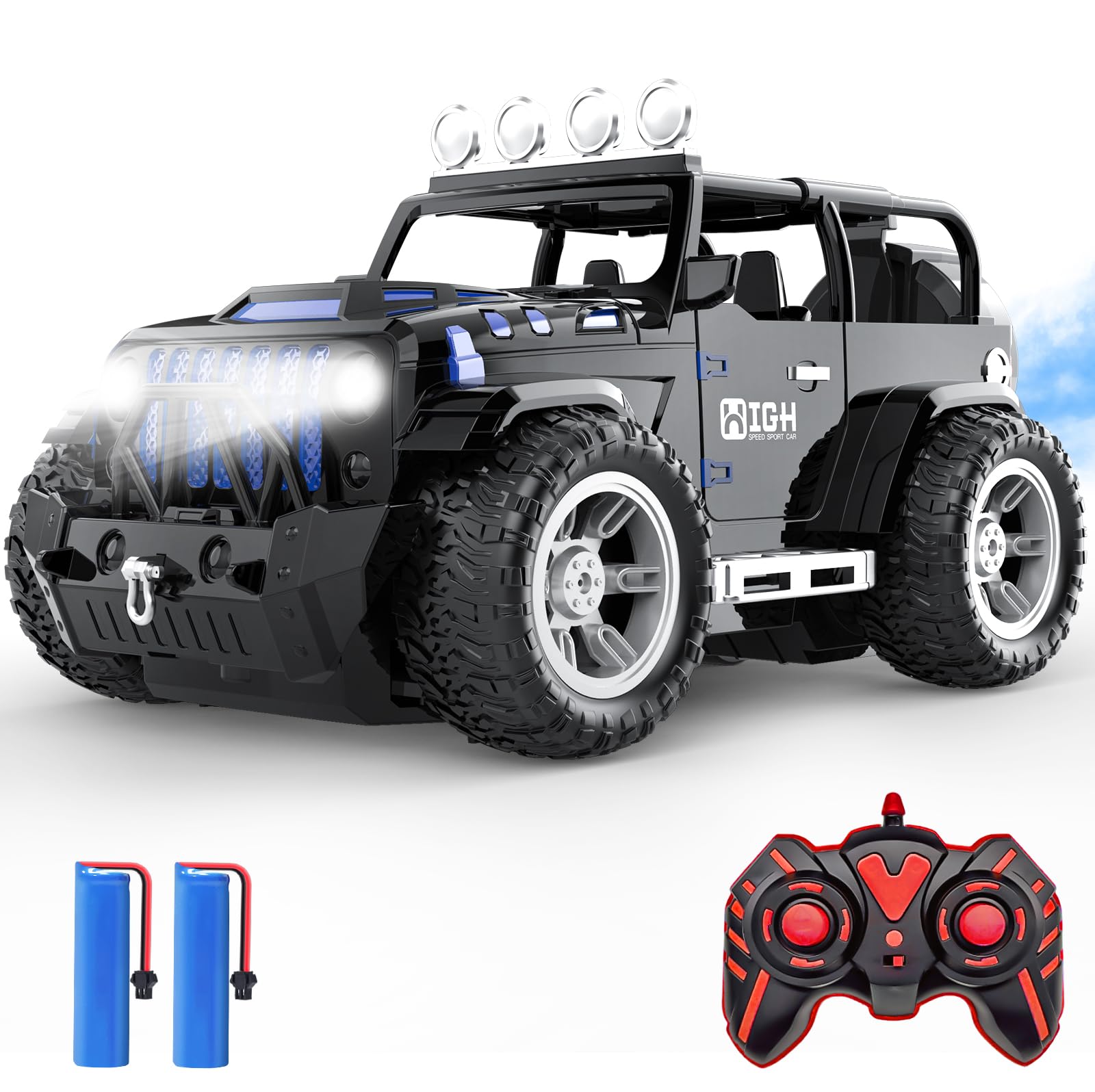ラジコンカー こども向け おもちゃ 1/16 オフロード ジープ RCカー スプレー機能 操作時間70分 2.4GHz 屋内外 LEDライト リモコンカー 誕生...