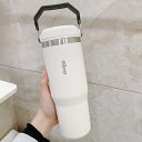 316ステンレス鋼の携帯用コーヒー マグ いているマグのびん ストローとハンドル付き 真空保温カップ 大容量 900ml 車載用ポータブル保温カップ 非転倒マグ...