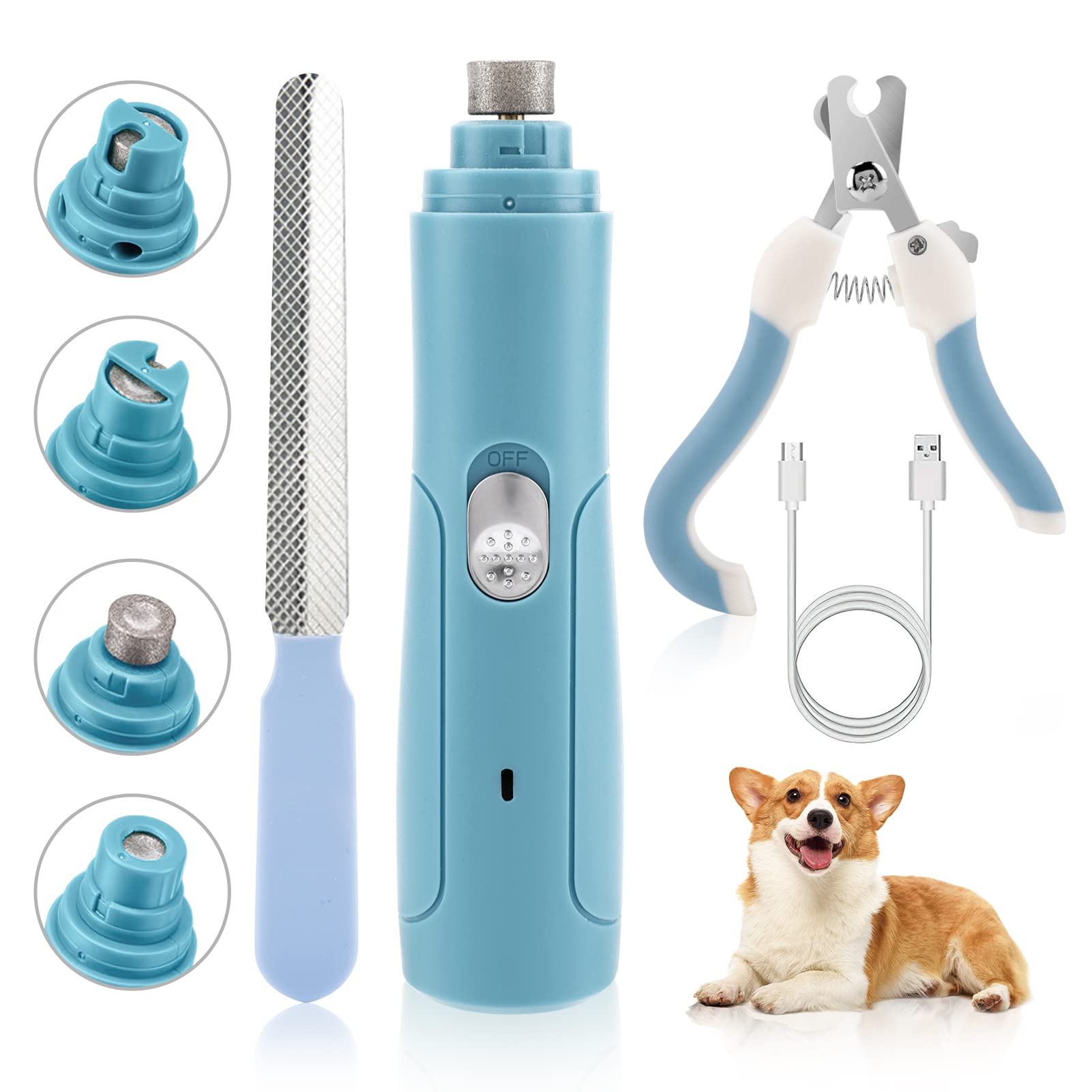 犬用爪切り ペット用電動爪やすり 犬 猫用 爪切り ネイルケア 小型犬 中型犬 大型犬 用 爪研ぎ器 電動ヤスリ 爪研ぎ器 ネイルグラインダー 高速回転 大容量 最大3時間動作 安全 低振動 爪削り 電動爪トリマー （ブルー）