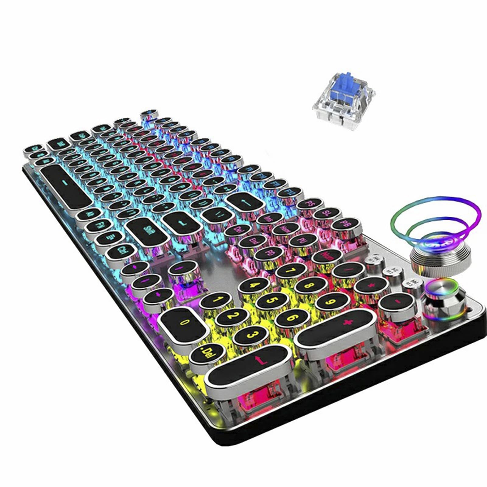 ゲーミングキーボード メカニカルキーボード キーボード RGBバックライト全キー防衝突 有線接続 タイプライター 104キー英語配列 家庭用・ゲーミング用（青軸）