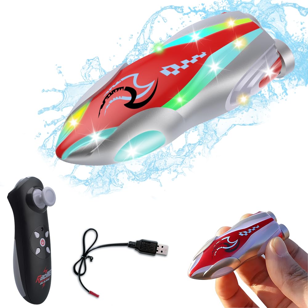 ラジコンボート リモコンボート リモコン船おもちゃ 小型 mini ミニ 船 防水 LEDライト 転覆回復 2.4Ghz無線操作 親子活動 誕生日 プレゼント 子供 6歳以上 男の子 赤（6歳以上）のサムネイル