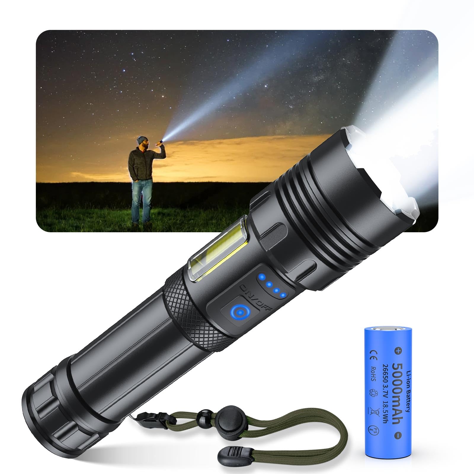 【超高輝度 XHP160LED】懐中電灯 強力 防災 充電式/電池式 単4電池適用 COB作業灯 5000mAh 停電 地震 ..